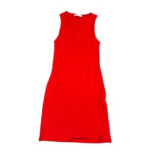 Zara Red Sleeveless Bodycon Dress Size‎ Small Round Neck MIDI Classic Versatile